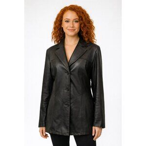 Wilsons Leather Pelle Studio Genuine Italian Leather Blazer Jacket Womens 2X Bla